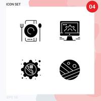 4 Thematic Vector Solid Glyphs and Editable Symbols of cafe phone restaurant settings configure Editable Vector Design Elements