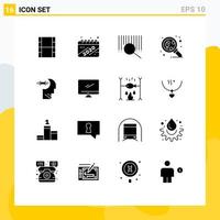 16 Thematic Vector Solid Glyphs and Editable Symbols of head brian product training research Editable Vector Design Elements