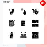 9 User Interface Solid Glyph Pack of modern Signs and Symbols of data spreadsheet bucket work analytics Editable Vector Design Elements