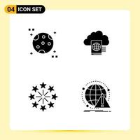 4 Universal Solid Glyphs Set for Web and Mobile Applications astronomy holiday cloud upload alert Editable Vector Design Elements