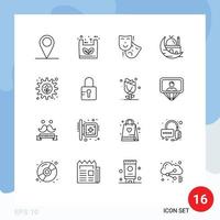 Set of 16 Modern UI Icons Symbols Signs for gear muslim masks mosque islam Editable Vector Design Elements