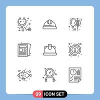 Mobile Interface Outline Set of 9 Pictograms of construction routine balloon paper news Editable Vector Design Elements