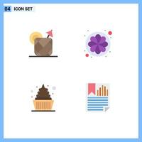 Pack of 4 Modern Flat Icons Signs and Symbols for Web Print Media such as pineapple dessert drink sun sweets Editable Vector Design Elements