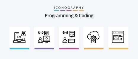 paquete de iconos de línea 5 de programación y codificación que incluye desarrollo. aplicación desarrollar. proceso. desarrollar. diseño de iconos creativos vector