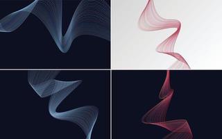 Set of 4 geometric wave pattern background Abstract waving line vector