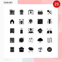 paquete de línea de vector editable de 25 glifos sólidos simples de señal de alerta de anuncio de voz cerrar elementos de diseño de vector editable