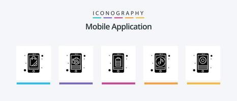 paquete de iconos de glifo 5 de aplicación móvil que incluye móvil. en línea. aplicación música. aplicación diseño de iconos creativos vector