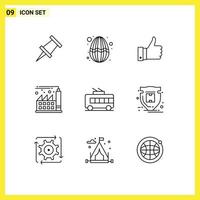 Group of 9 Outlines Signs and Symbols for package trolley good transport economy Editable Vector Design Elements