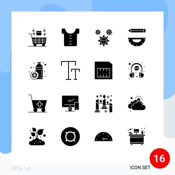 paquete de glifos sólidos de 16 símbolos universales de diseño de lápiz codificación brújula programación elementos de diseño vectorial editables vector