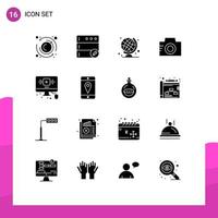 Modern Set of 16 Solid Glyphs Pictograph of internet online globe youtube picture Editable Vector Design Elements