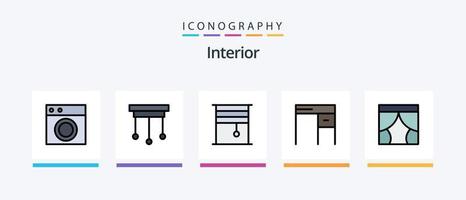 paquete de 5 iconos llenos de línea interior, incluido el interior. escritorio. rodillos cocina. mueble. diseño de iconos creativos vector