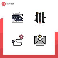 4 Filledline Flat Color concept for Websites Mobile and Apps train email pencil map mark Editable Vector Design Elements