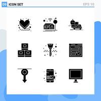 Pack of 9 Modern Solid Glyphs Signs and Symbols for Web Print Media such as taxi ignition key shipping equipment sushi Editable Vector Design Elements