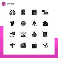 16 Solid Glyph concept for Websites Mobile and Apps inner mind mask play gaming Editable Vector Design Elements