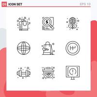 Pack of 9 Modern Outlines Signs and Symbols for Web Print Media such as father world solution internet science Editable Vector Design Elements