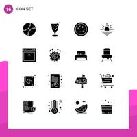 16 Thematic Vector Solid Glyphs and Editable Symbols of browser open biology morning sun Editable Vector Design Elements