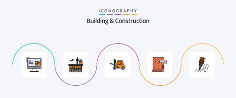 Building And Construction Line Filled Flat 5 Icon Pack Including design. paint. transit. transport. lifting vector