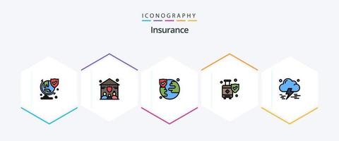 Insurance 25 FilledLine icon pack including thunderstorm. insurance. insurance. cloud. shield vector