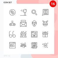 Outline Pack of 16 Universal Symbols of glasses inbox expanded email contact Editable Vector Design Elements