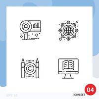 Pack of 4 creative Filledline Flat Colors of chart conflict research marketing digital Editable Vector Design Elements