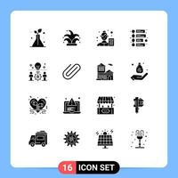 16 Thematic Vector Solid Glyphs and Editable Symbols of idea team accountant timeline advertisement Editable Vector Design Elements