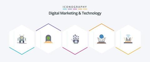 marketing digital y tecnología 25 paquete de iconos planos que incluye holograma. enrutador nuevo. globo. tecnología vector