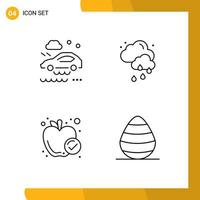 4 Line concept for Websites Mobile and Apps bad weather condition meal wet road weather easter Editable Vector Design Elements