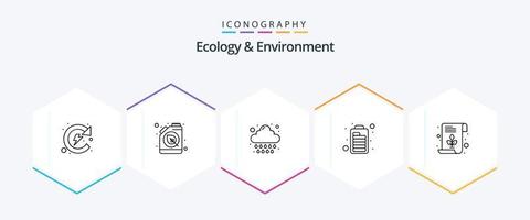 Ecology And Environment 25 Line icon pack including leaf. optimization. rain. engine. battery vector