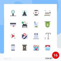 16 User Interface Flat Color Pack of modern Signs and Symbols of finance frying pan vacation food music Editable Pack of Creative Vector Design Elements