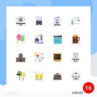 16 Flat Color concept for Websites Mobile and Apps report meeting laptop graph fathers day Editable Pack of Creative Vector Design Elements