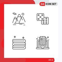 Set of 4 Vector Filledline Flat Colors on Grid for mountains cleaning hiking gaming book Editable Vector Design Elements