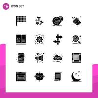 Set of 16 Vector Solid Glyphs on Grid for menu cookbook data tool fire Editable Vector Design Elements