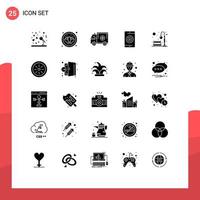 25 Universal Solid Glyphs Set for Web and Mobile Applications bench optimization truck mobile engine Editable Vector Design Elements