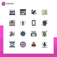 Set of 16 Modern UI Icons Symbols Signs for attack process gallery gear brain Editable Creative Vector Design Elements