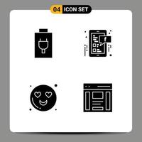 Set of 4 Modern UI Icons Symbols Signs for battery love facebook mobile interface Editable Vector Design Elements