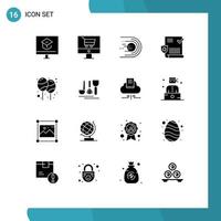 16 Universal Solid Glyphs Set for Web and Mobile Applications shield test shop medical light Editable Vector Design Elements