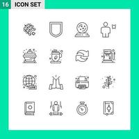 Editable Vector Line Pack of 16 Simple Outlines of birthday timer mage human avatar Editable Vector Design Elements