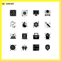 Pack of 16 creative Solid Glyphs of hacking growth computer engineering pc Editable Vector Design Elements