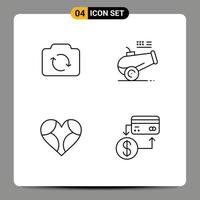 Modern Set of 4 Filledline Flat Colors and symbols such as camera love ui howitzer like Editable Vector Design Elements