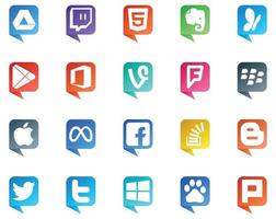 20 logotipo de estilo de burbuja de discurso de redes sociales como stock stockoverflow vine facebook meta vector