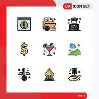 User Interface Pack of 9 Basic Filledline Flat Colors of money currency folder security people Editable Vector Design Elements