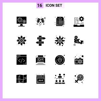 grupo de 16 signos y símbolos de glifos sólidos para el desarrollo de codificación de código de vino elementos de diseño de vectores editables reales