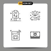 Mobile Interface Line Set of 4 Pictograms of ice machine food leaf wifi Editable Vector Design Elements