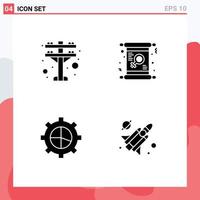 Pack of 4 Modern Solid Glyphs Signs and Symbols for Web Print Media such as electric finance card invite fly Editable Vector Design Elements