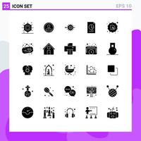 25 Universal Solid Glyphs Set for Web and Mobile Applications document production profile gear design Editable Vector Design Elements