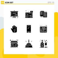 Universal Icon Symbols Group of 9 Modern Solid Glyphs of awareness hand help stop wlan Editable Vector Design Elements