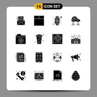 Set of 16 Commercial Solid Glyphs pack for star favorite watch wifi network Editable Vector Design Elements