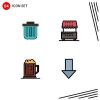 Universal Icon Symbols Group of 4 Modern Filledline Flat Colors of trash food can office meal Editable Vector Design Elements