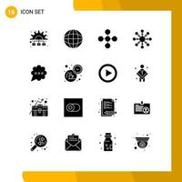 User Interface Pack of 16 Basic Solid Glyphs of break chat link bubble snow Editable Vector Design Elements