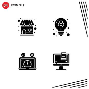 grupo de 4 signos y símbolos de glifos sólidos para elementos de diseño vectorial editables del sitio web de moléculas de bulbo de rendimiento de farmacia vector